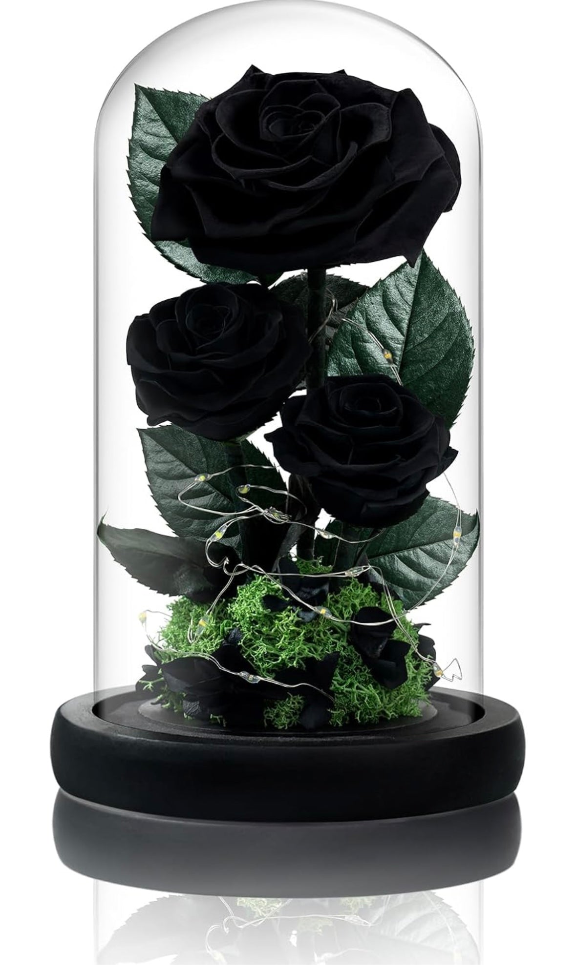 100% Real Preserved Flowers in Glass Dome with LED, Red Roses for Delivery