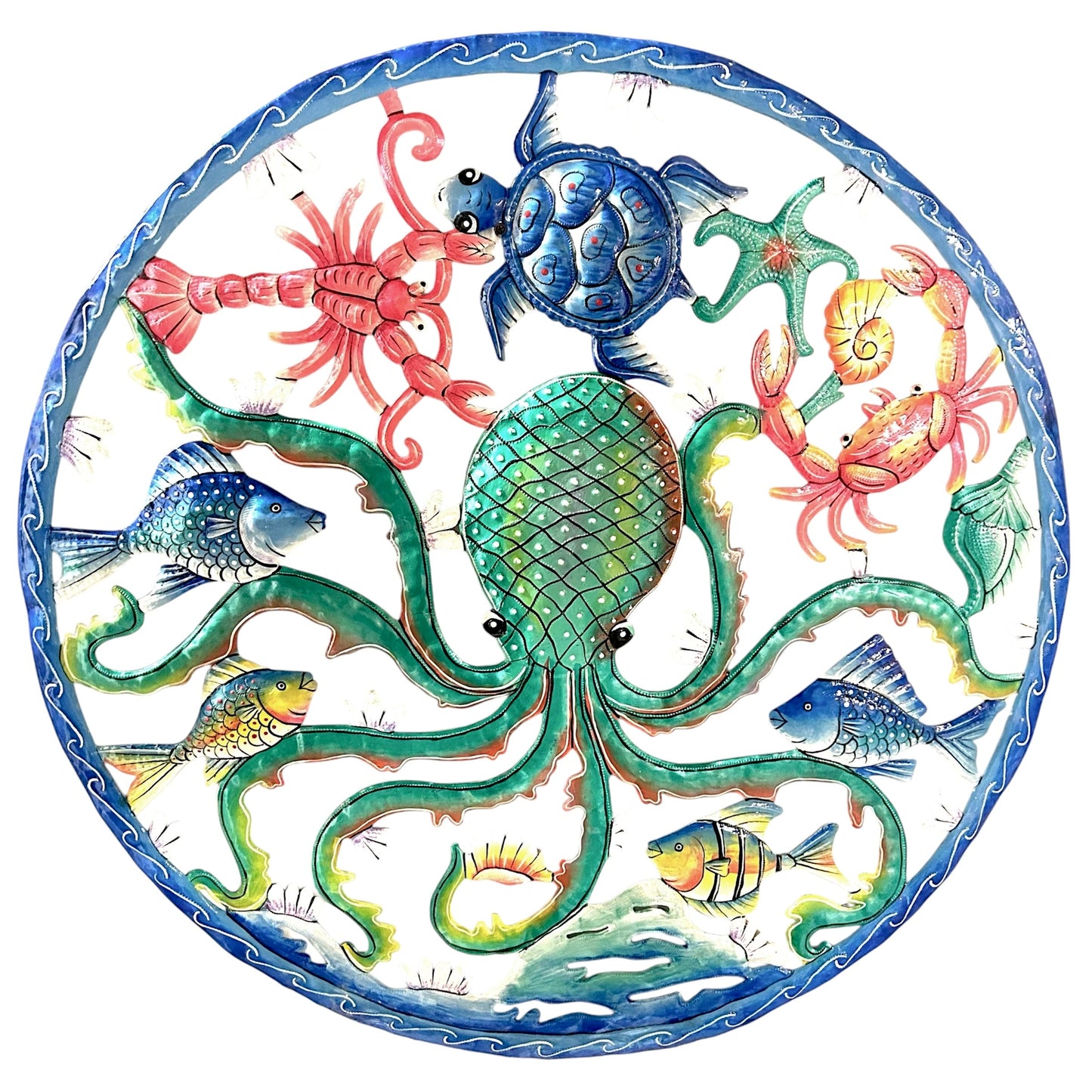 Jumbo Turquoise-Blue Octopus with Lobster and Crab