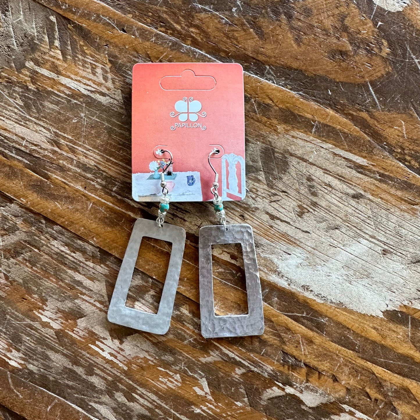 Dangle Rectangle Earring- Hammered