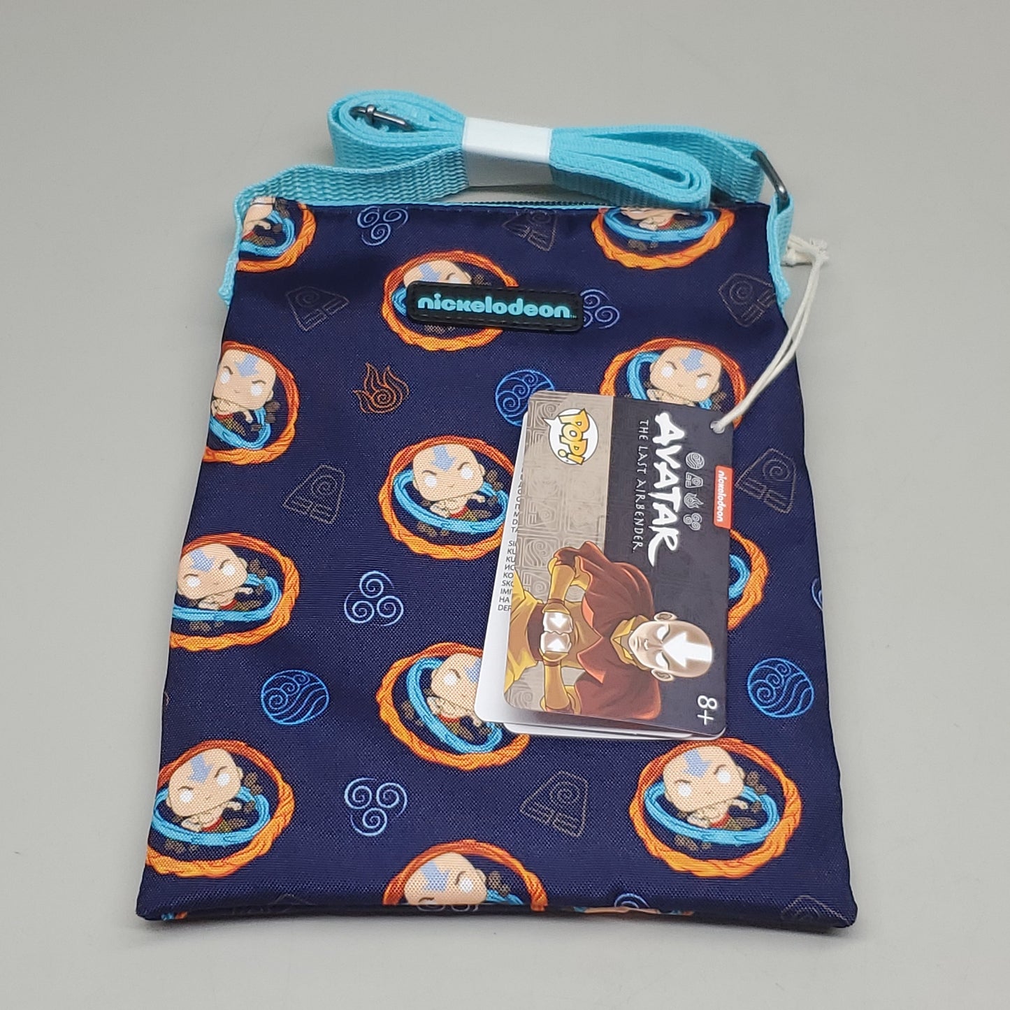 Naruto-themed pouch with a strap on a gray background