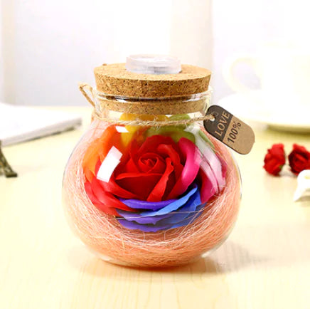 Lucky Star Glass Bottle Soap Flower Night Light with Optional Remote