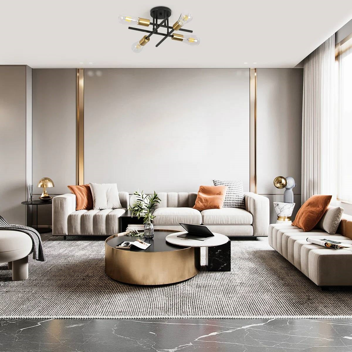 Gold/Black 4-Light Modern Flush Mount Sputnik Ceiling Light Fixture-1