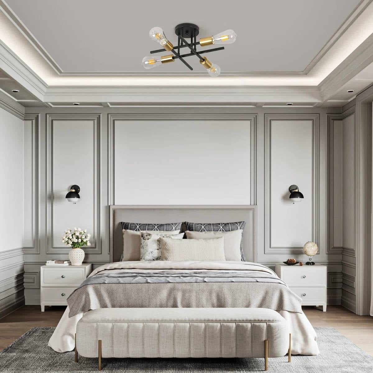 Gold/Black 4-Light Modern Flush Mount Sputnik Ceiling Light Fixture-3