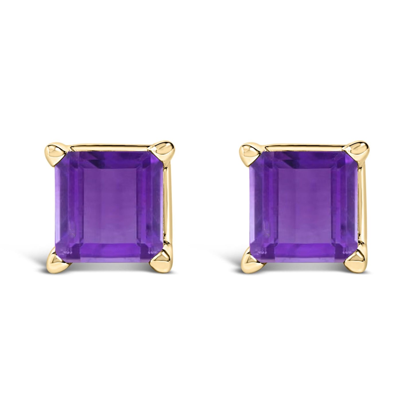 14K Gold 5x5MM Princess Cut Gemstone Solitaire Stud Earrings-4