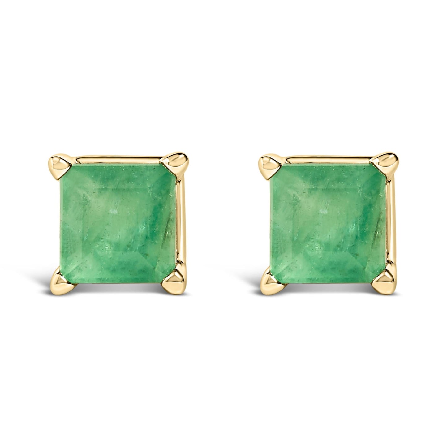 14K Gold 5x5MM Princess Cut Gemstone Solitaire Stud Earrings-3