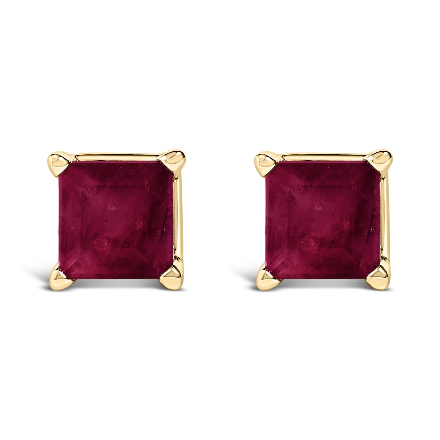 14K Gold 5x5MM Princess Cut Gemstone Solitaire Stud Earrings-1