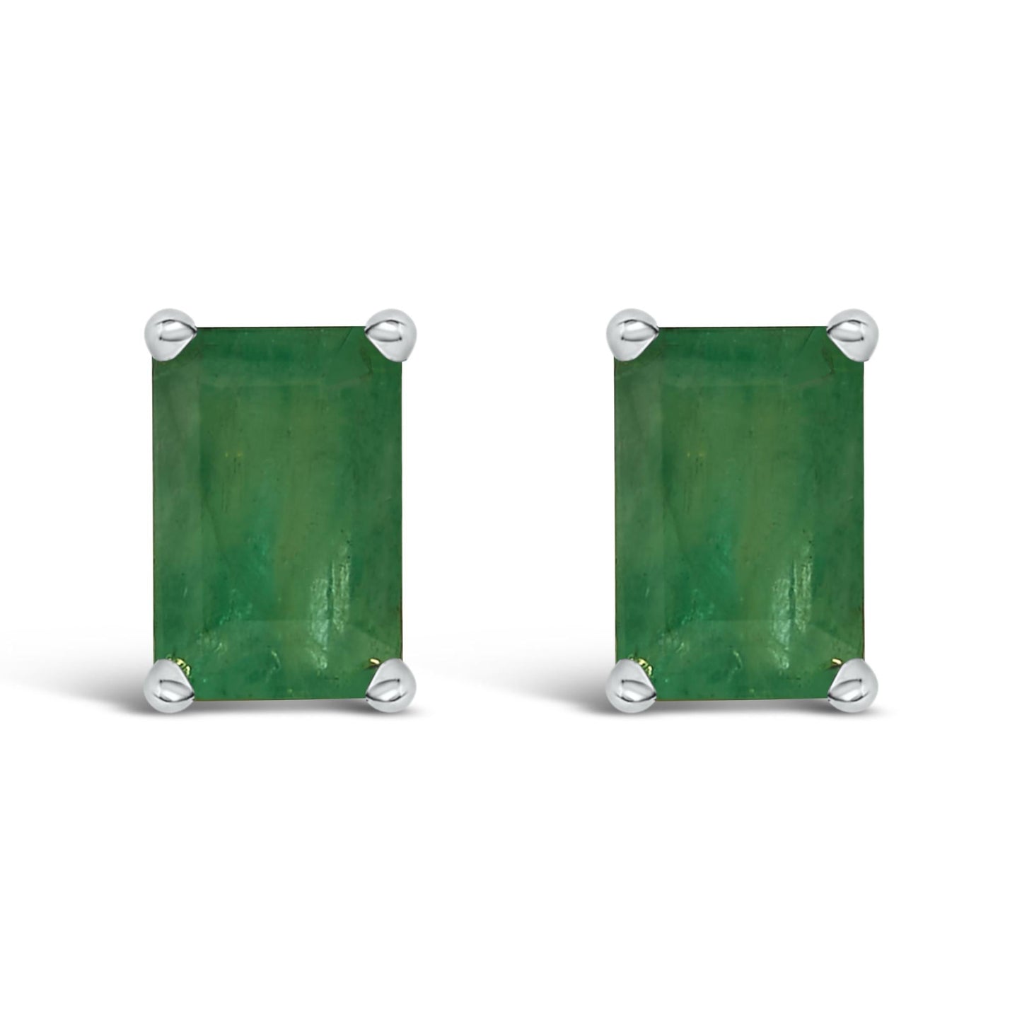 14K Gold 6x4MM Emerald Shaped Gemstone Solitaire Stud Earrings-6