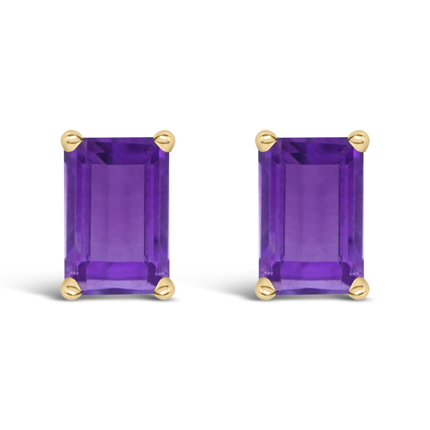 14K Gold 6x4MM Emerald Shaped Gemstone Solitaire Stud Earrings-4