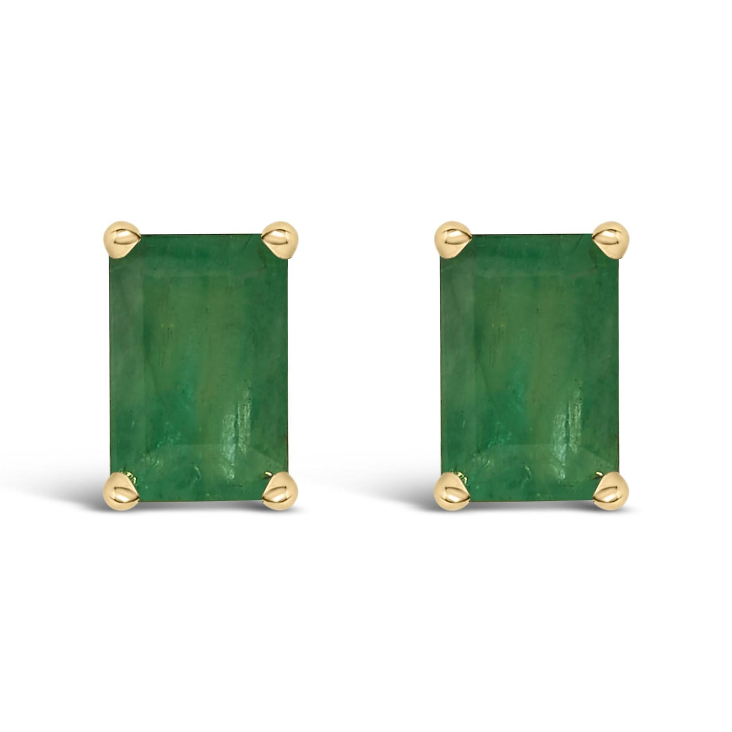 14K Gold 6x4MM Emerald Shaped Gemstone Solitaire Stud Earrings-3