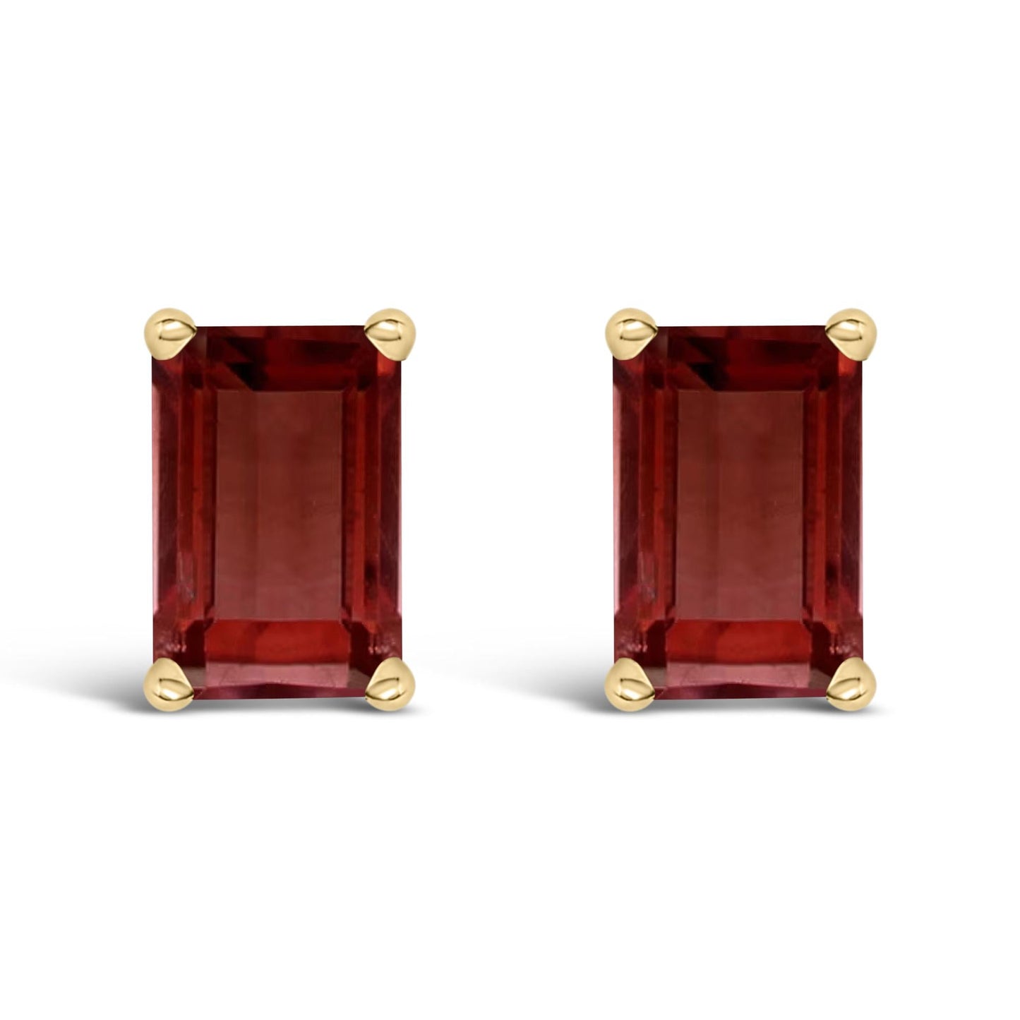 14K Gold 6x4MM Emerald Shaped Gemstone Solitaire Stud Earrings-2