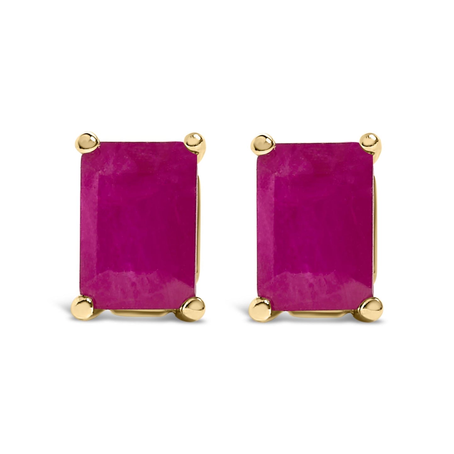14K Gold 6x4MM Emerald Shaped Gemstone Solitaire Stud Earrings-1