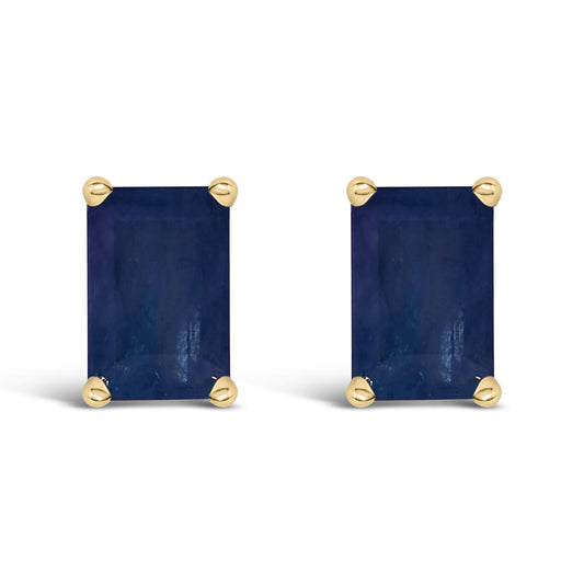 14K Gold 6x4MM Emerald Shaped Gemstone Solitaire Stud Earrings-0
