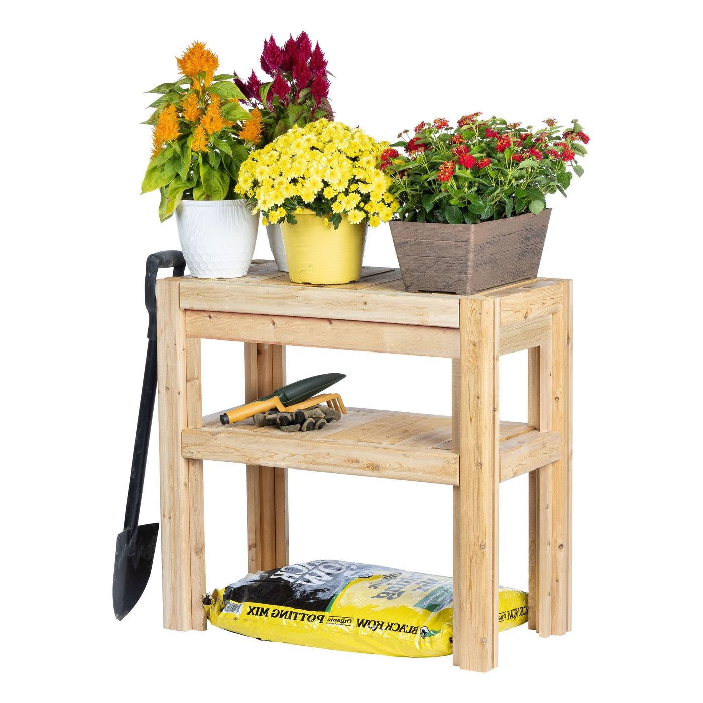 2 Tier Adjustable Cedar Wood Garden Storage Shelves - Made In USA-0