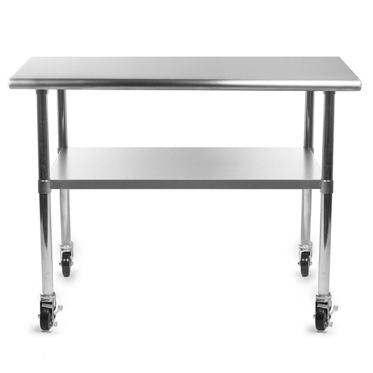 Stainless Steel 48 x 24-inch Kitchen Prep Table with Casters-0