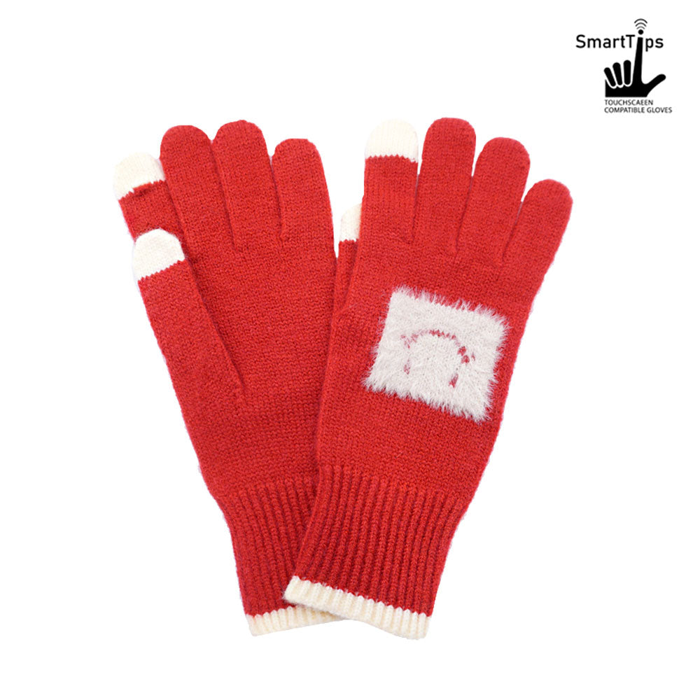 Square Smile Face Patch Contrast Trim Smart Touch Gloves