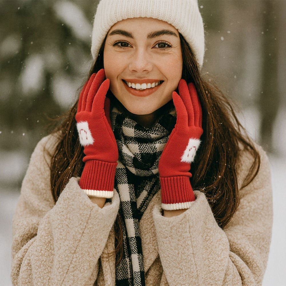 Square Smile Face Patch Contrast Trim Smart Touch Gloves