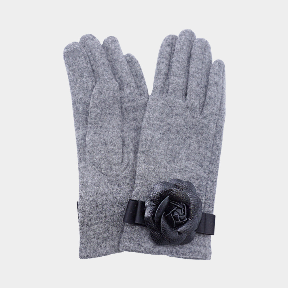 Faux Leather Flower Accent Elegant Smart Touch Gloves