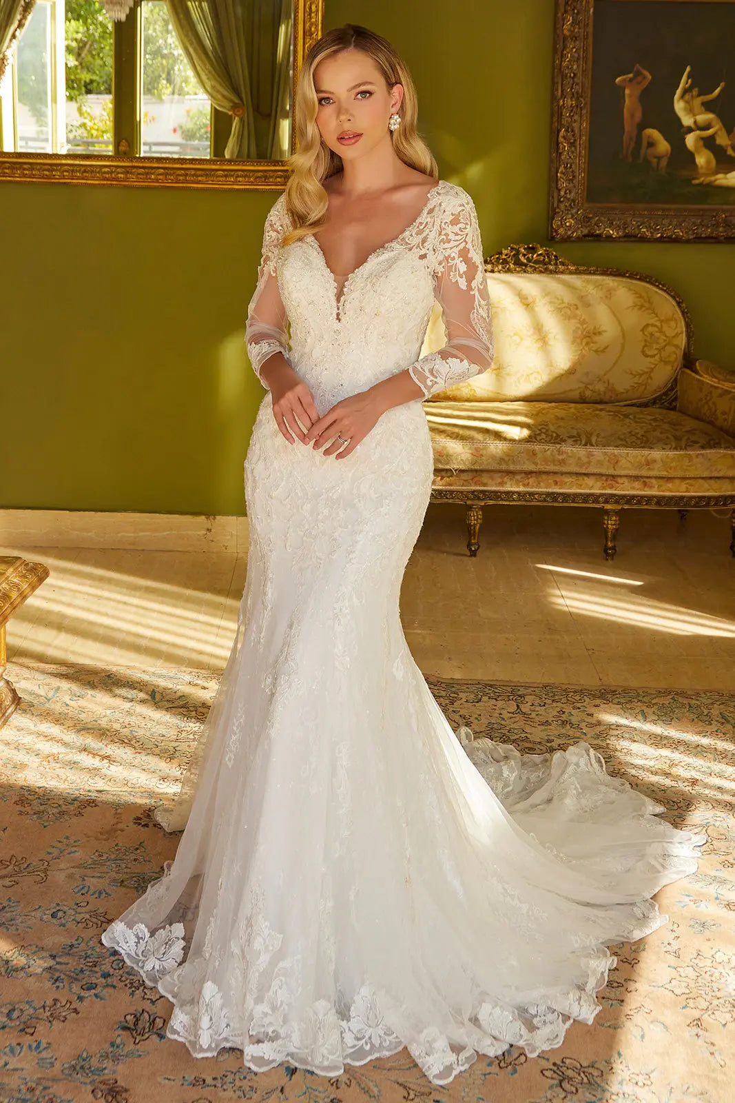 Wedding Dress Trumpet Silhouette 3/4 Sleeves-0