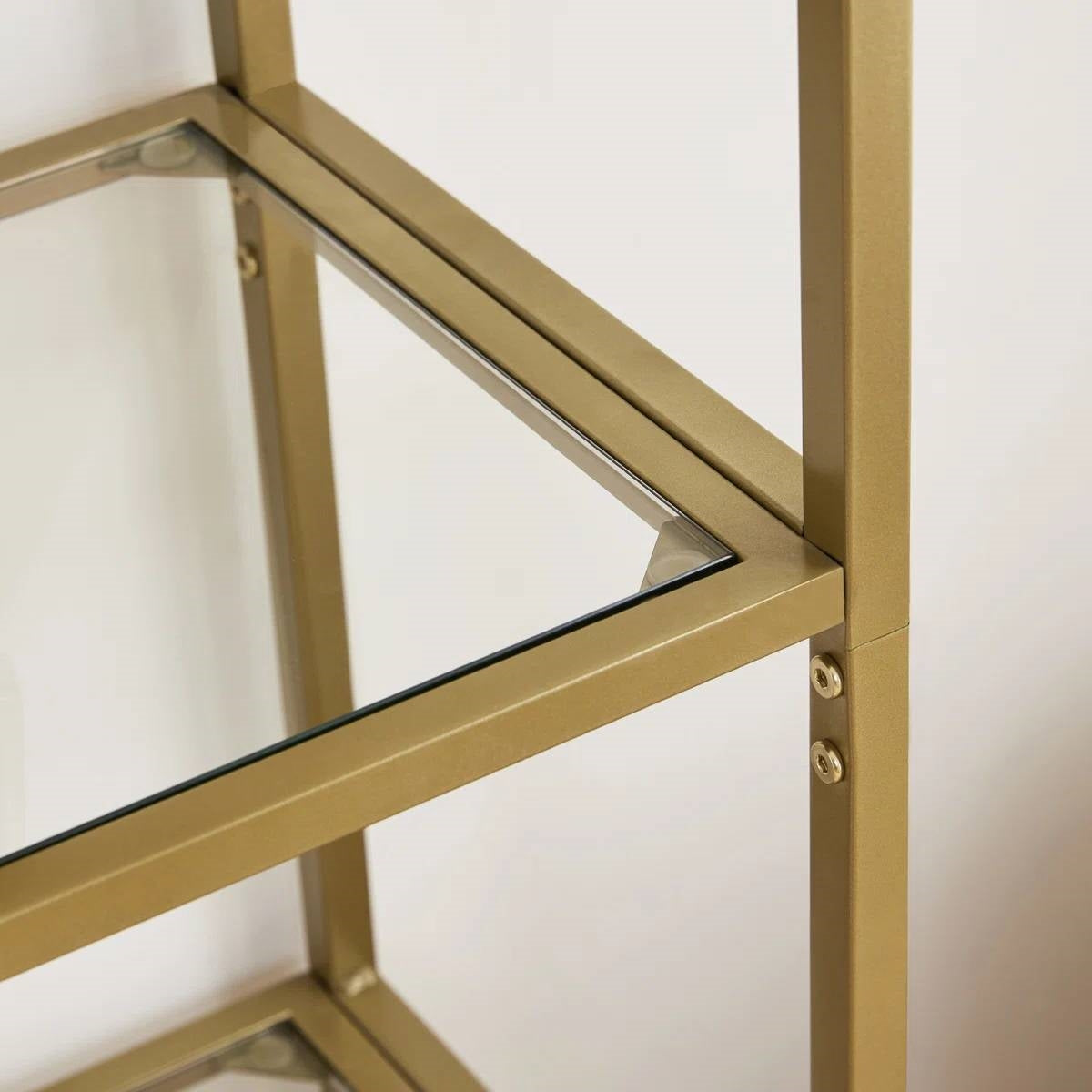 Modern Gold Metal Arched Top Display Rack Bookcase with 5 Glass Storage Shelves-3