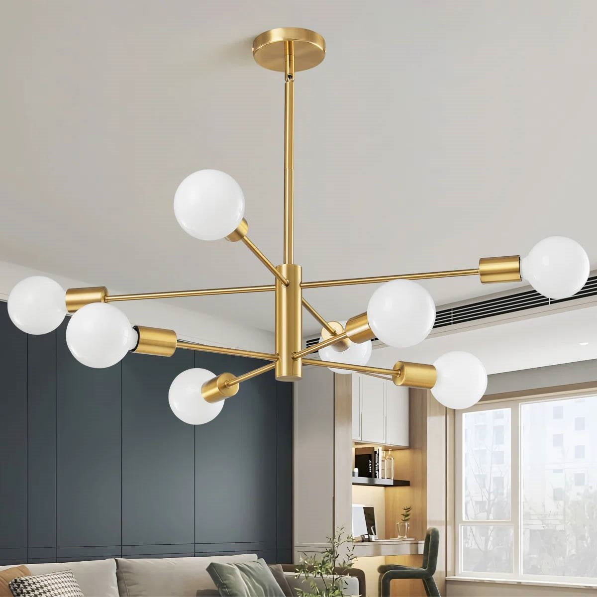 Mid-Century Modern Dimmable 8-Light Sputnik Chandelier in Gold-2