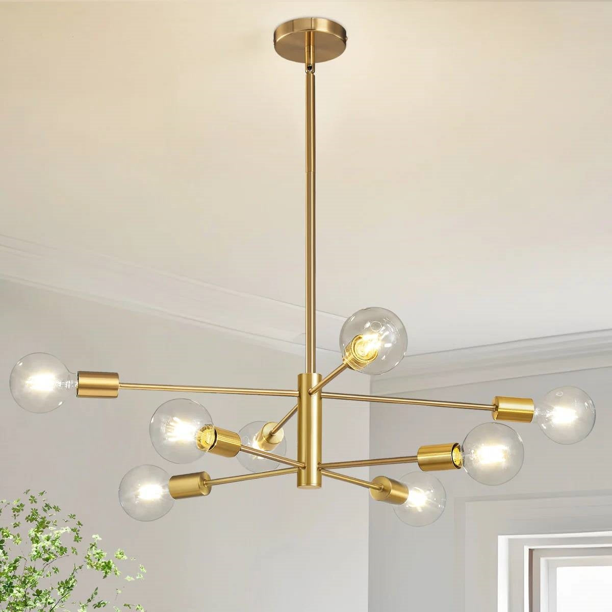 Mid-Century Modern Dimmable 8-Light Sputnik Chandelier in Gold-3