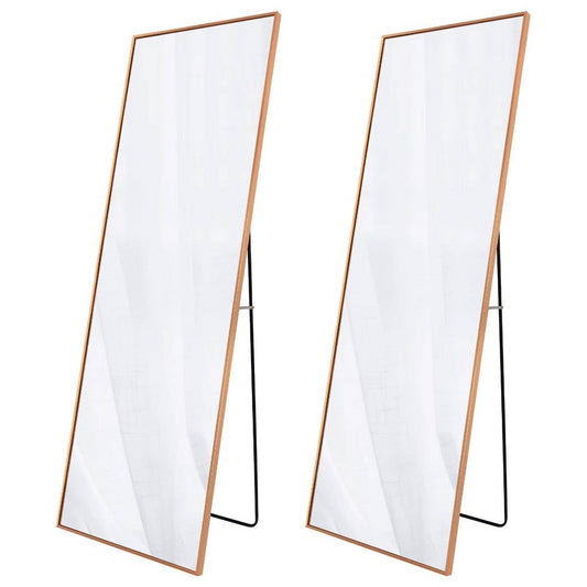 Set of 2 - Gold 65-inch Full Length Freestanding Floor Mirror with Stand-0
