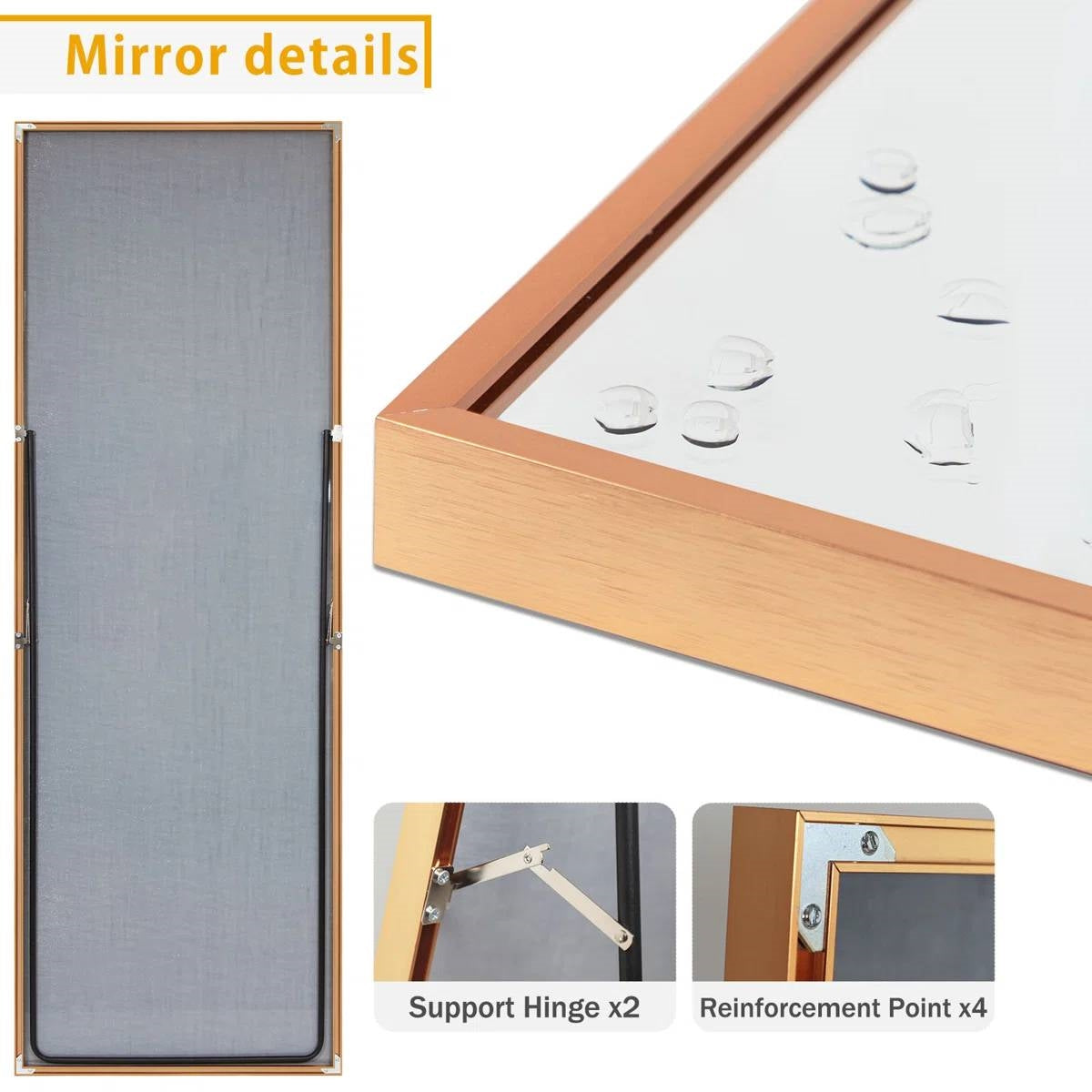 Set of 2 - Gold 65-inch Full Length Freestanding Floor Mirror with Stand-3