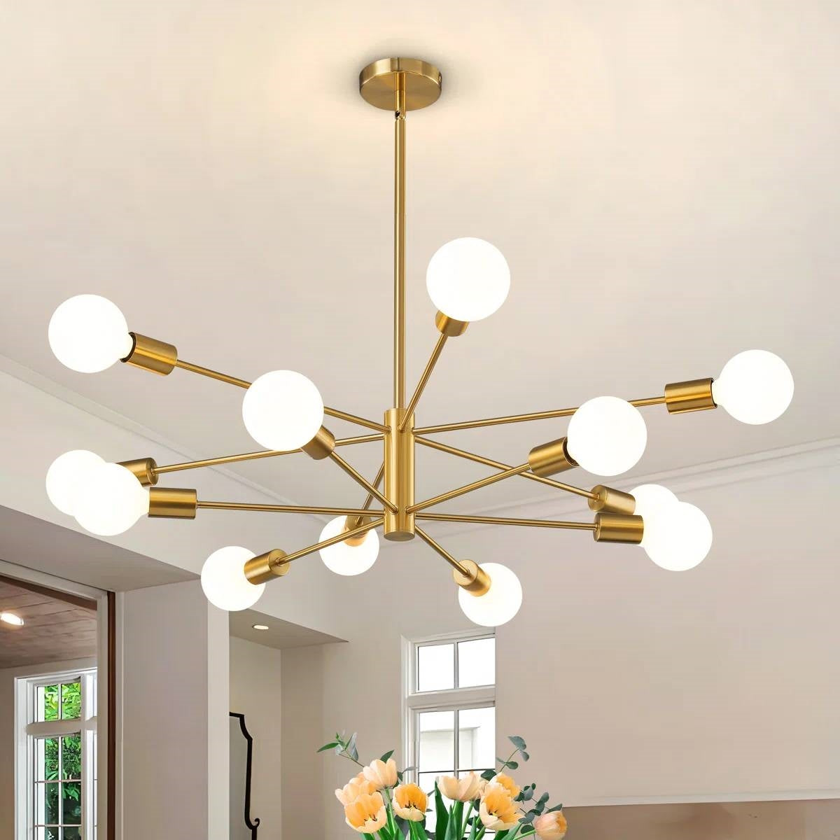 Gold 33-inch Modern 12-Light Dimmable Sputnik Chandelier Lamp-0