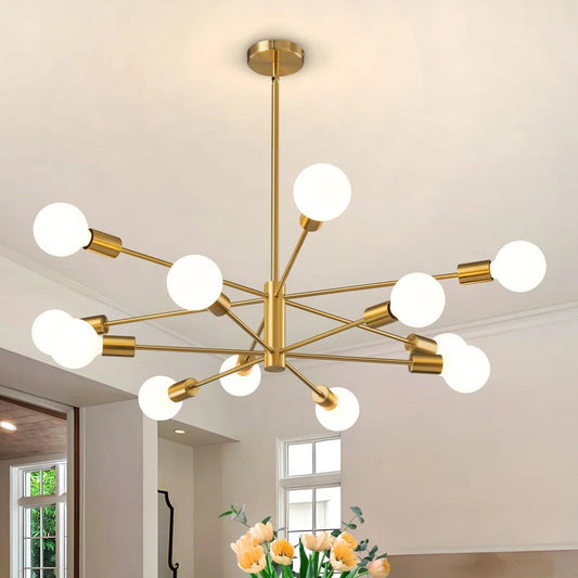 Gold 33-inch Modern 12-Light Dimmable Sputnik Chandelier Lamp-0