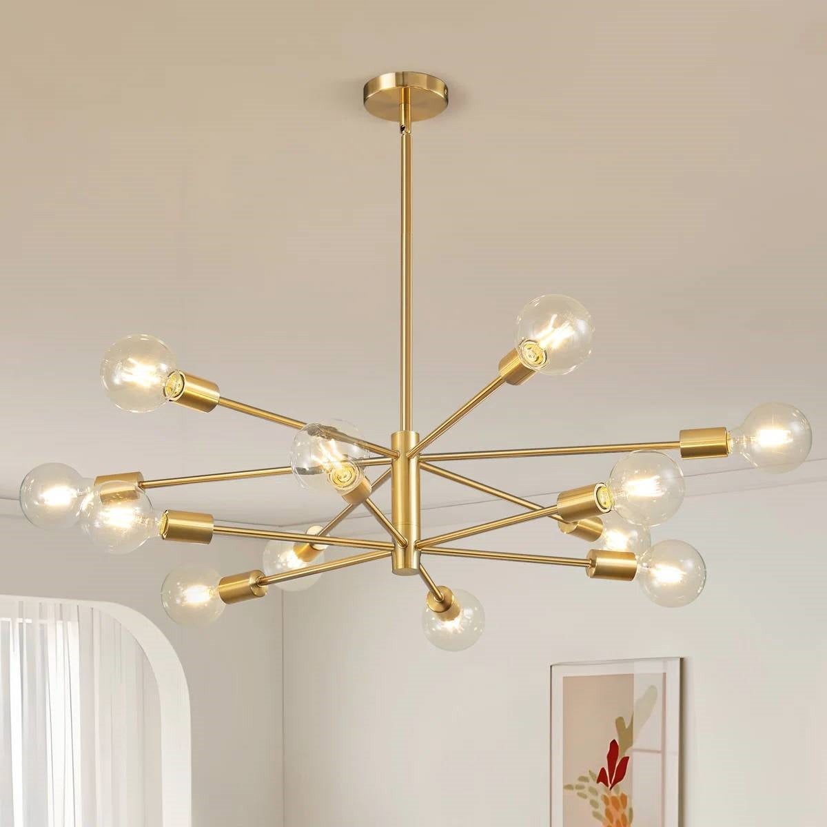 Gold 33-inch Modern 12-Light Dimmable Sputnik Chandelier Lamp-1