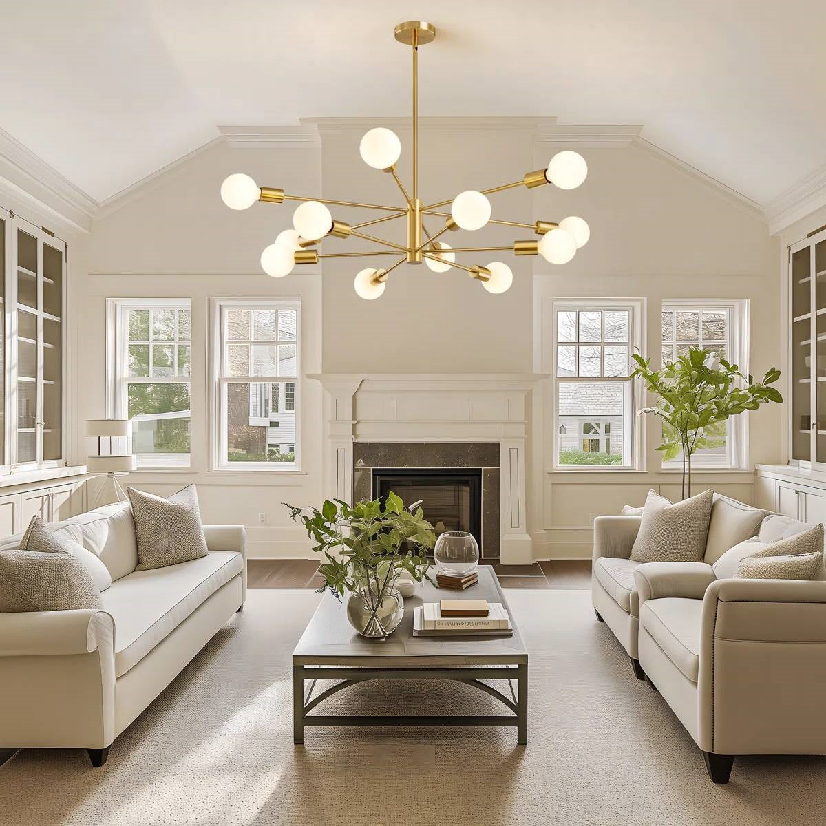 Gold 33-inch Modern 12-Light Dimmable Sputnik Chandelier Lamp-3