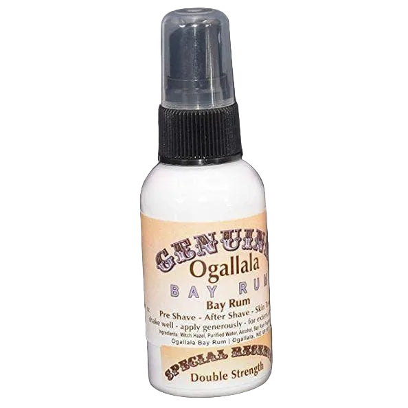 Ogallala Bay Rum bottle on a gray background