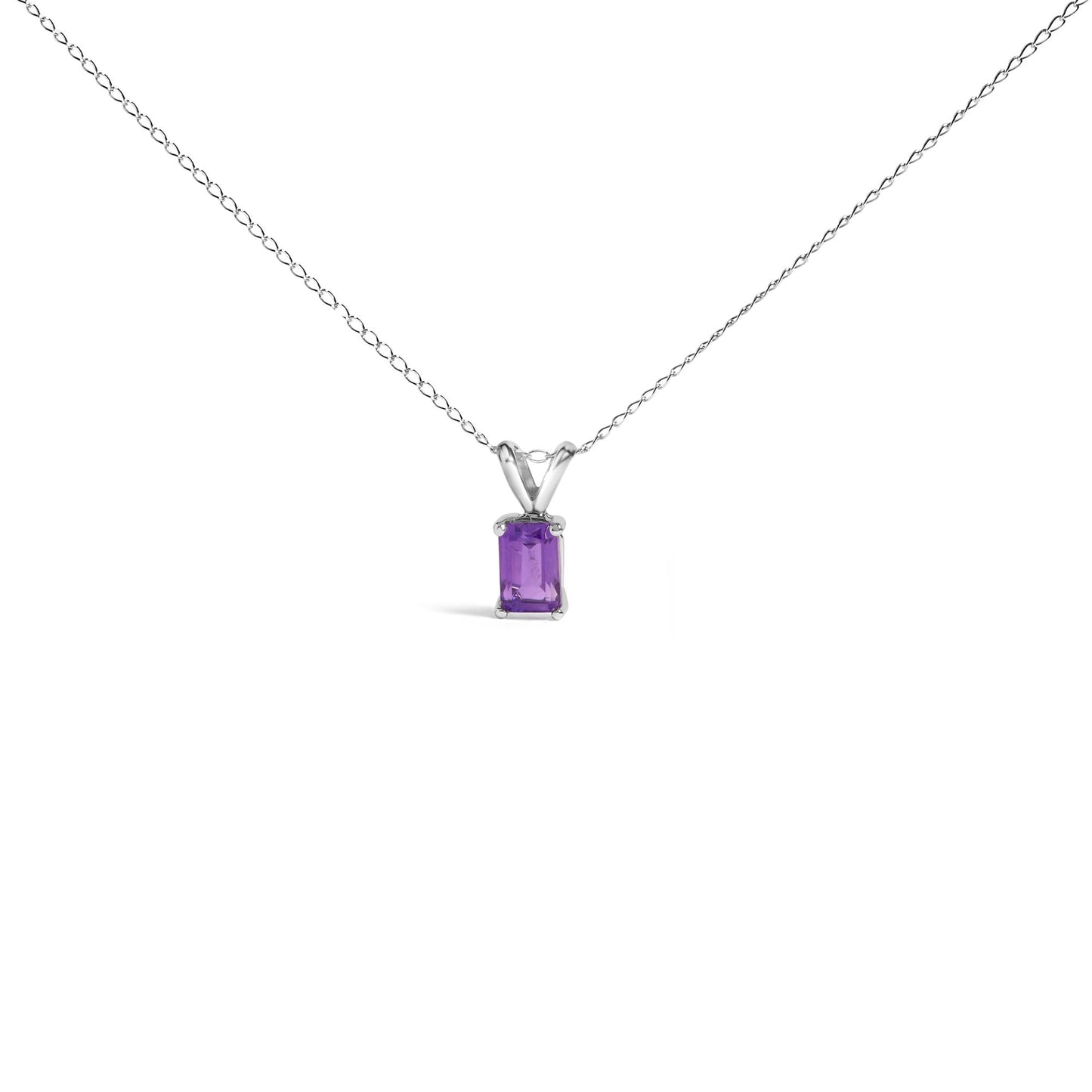 14K Gold 6x4MM Emerald Cut Gemstone Solitaire Pendant Necklace-7