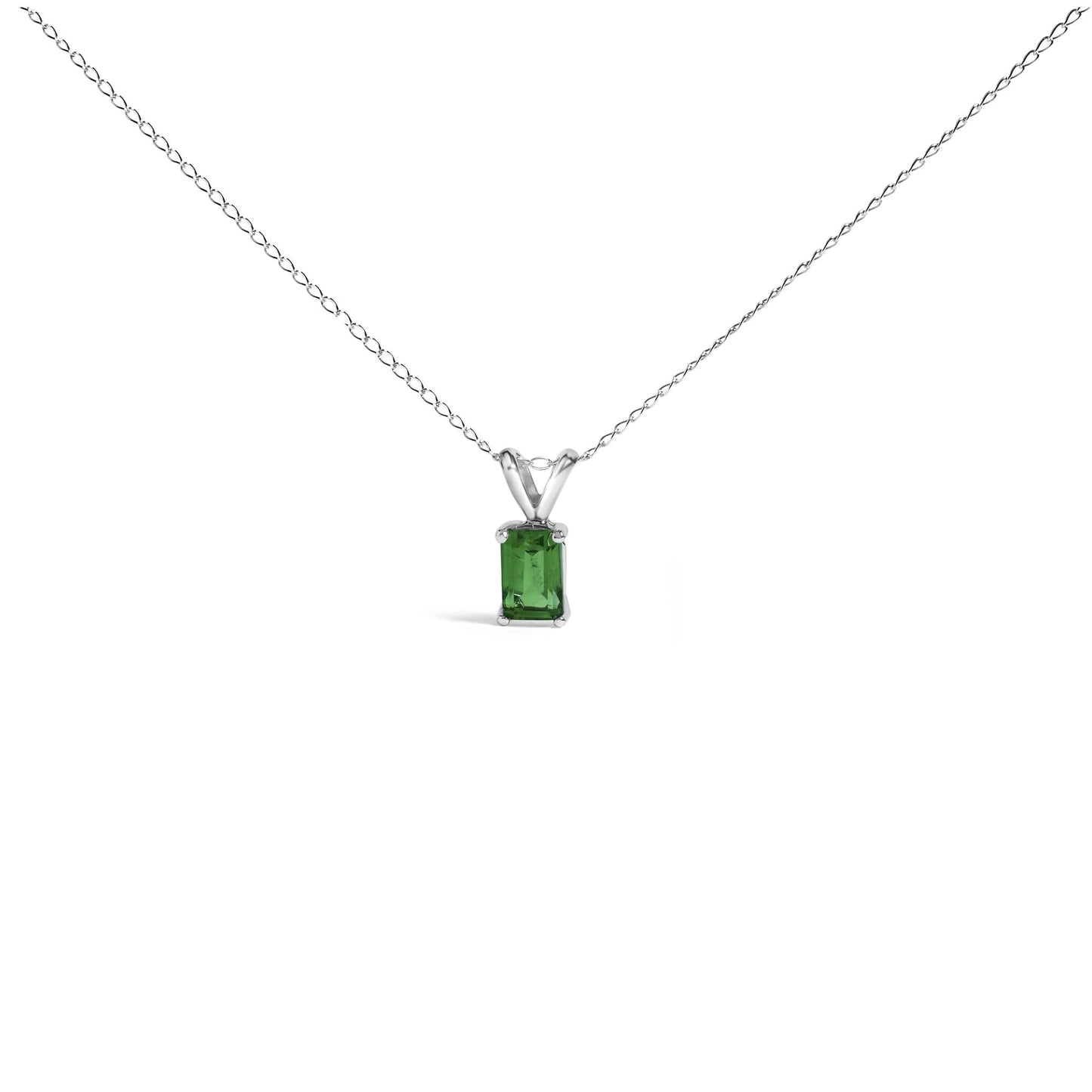 14K Gold 6x4MM Emerald Cut Gemstone Solitaire Pendant Necklace-6