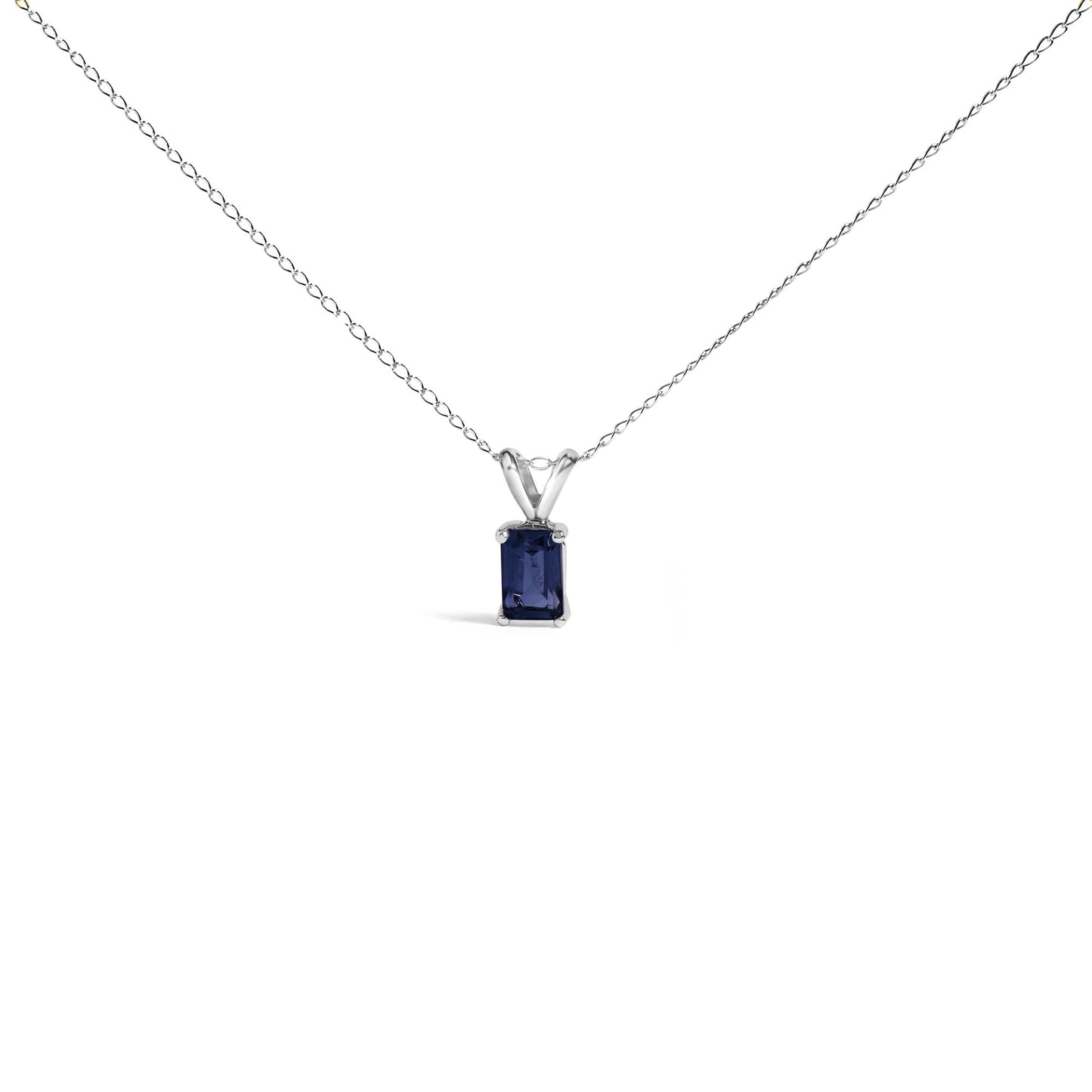 14K Gold 6x4MM Emerald Cut Gemstone Solitaire Pendant Necklace-5