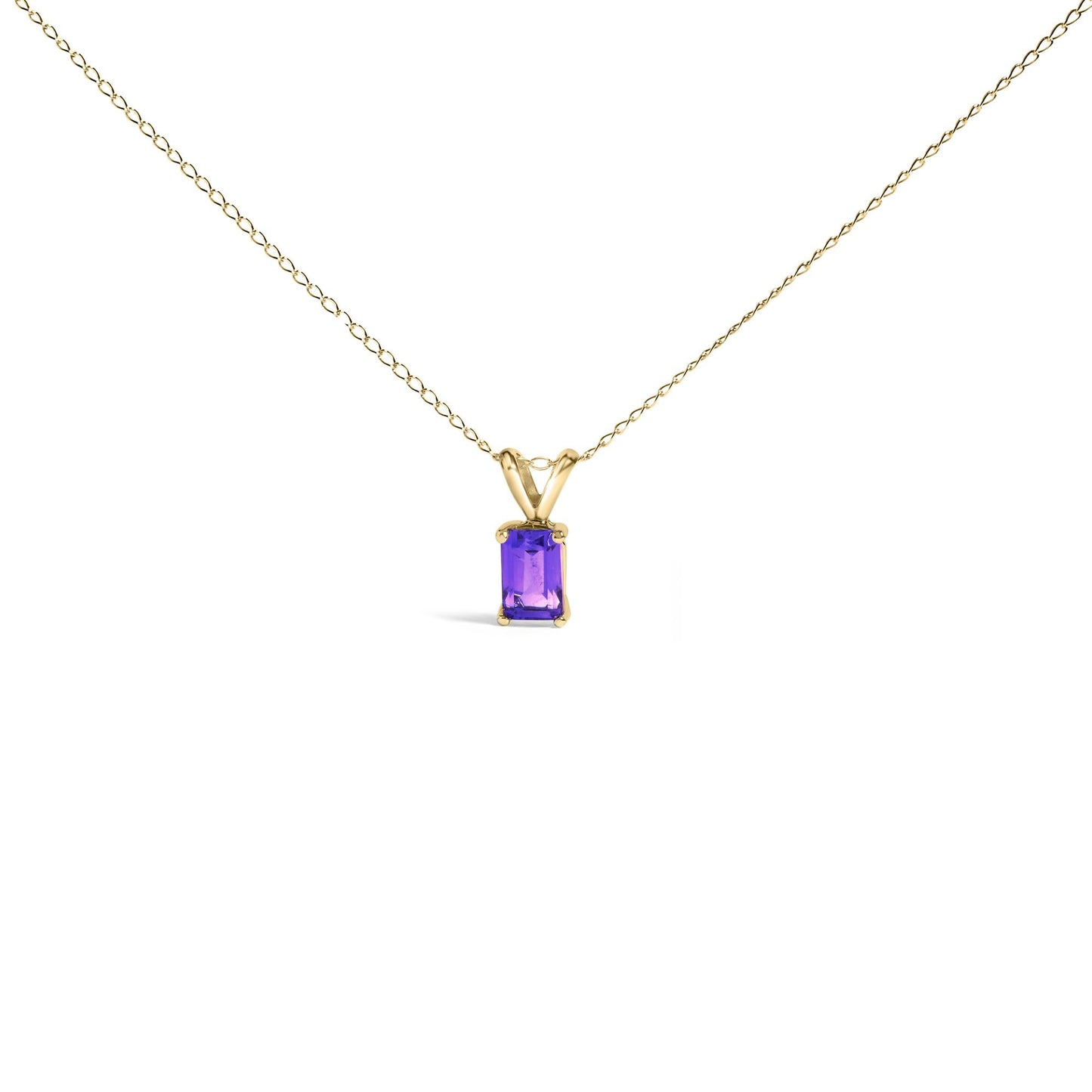 14K Gold 6x4MM Emerald Cut Gemstone Solitaire Pendant Necklace-4