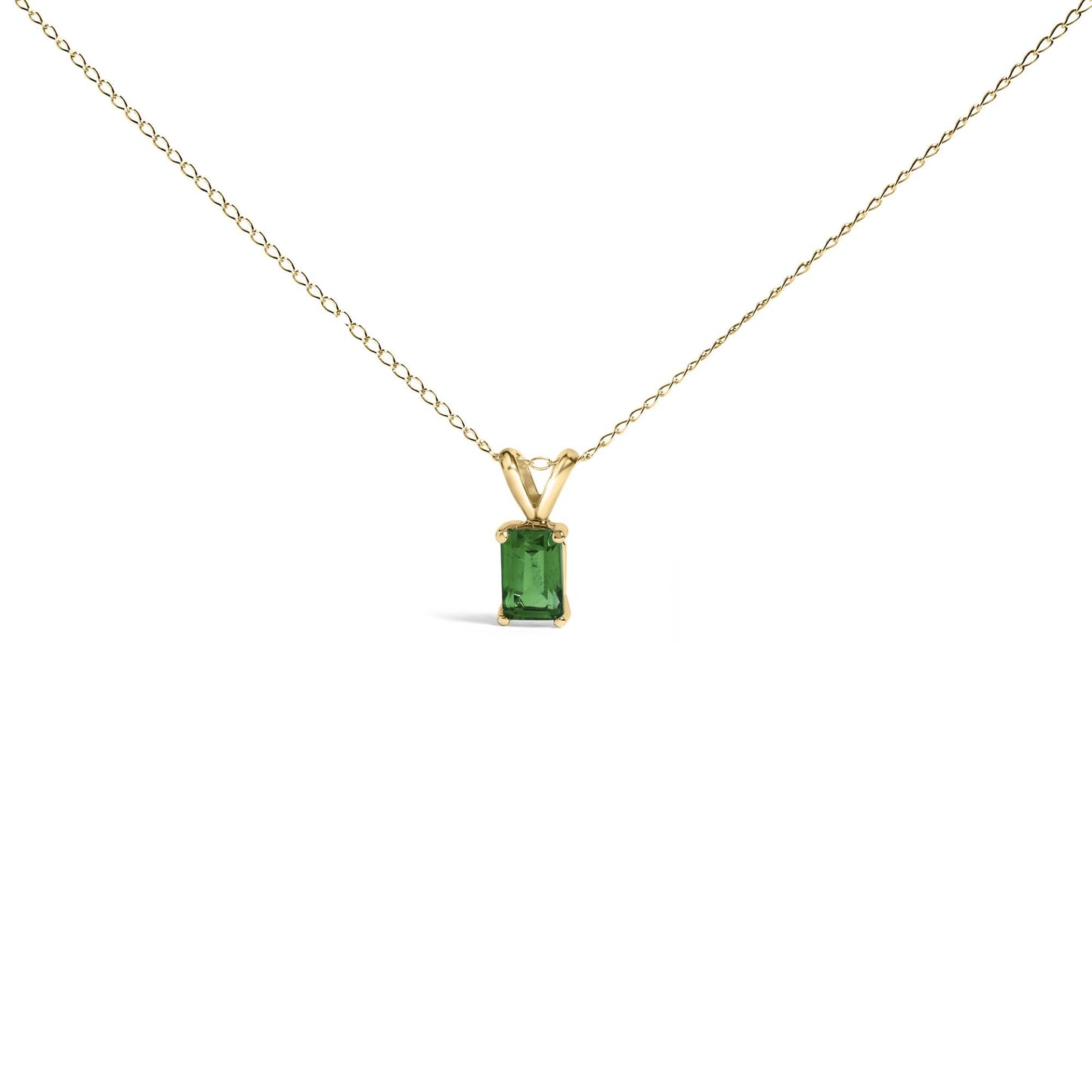 14K Gold 6x4MM Emerald Cut Gemstone Solitaire Pendant Necklace-3