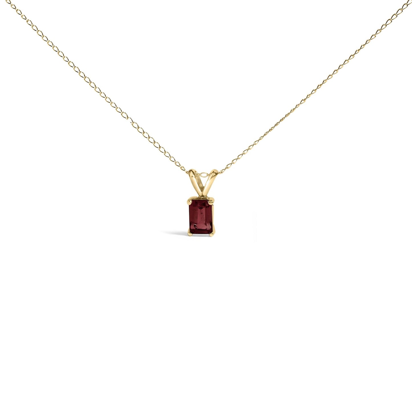 14K Gold 6x4MM Emerald Cut Gemstone Solitaire Pendant Necklace-2
