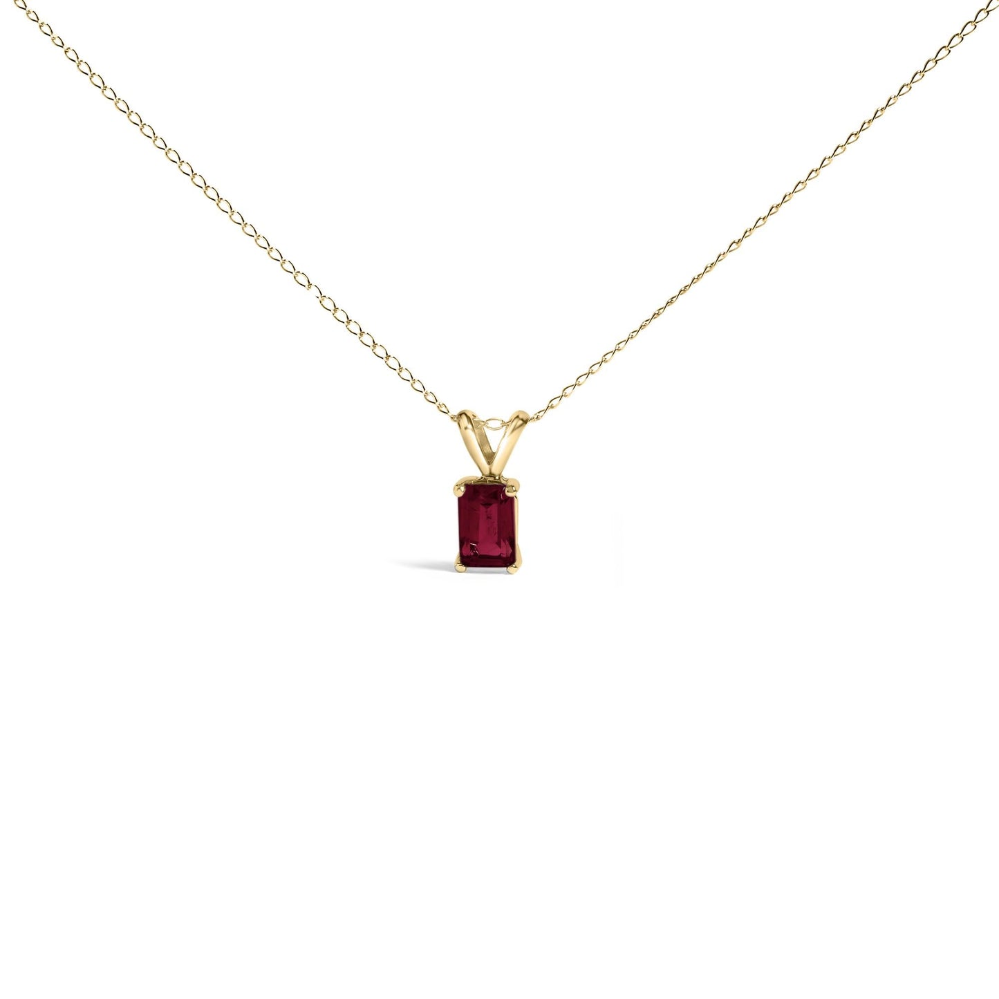 14K Gold 6x4MM Emerald Cut Gemstone Solitaire Pendant Necklace-1