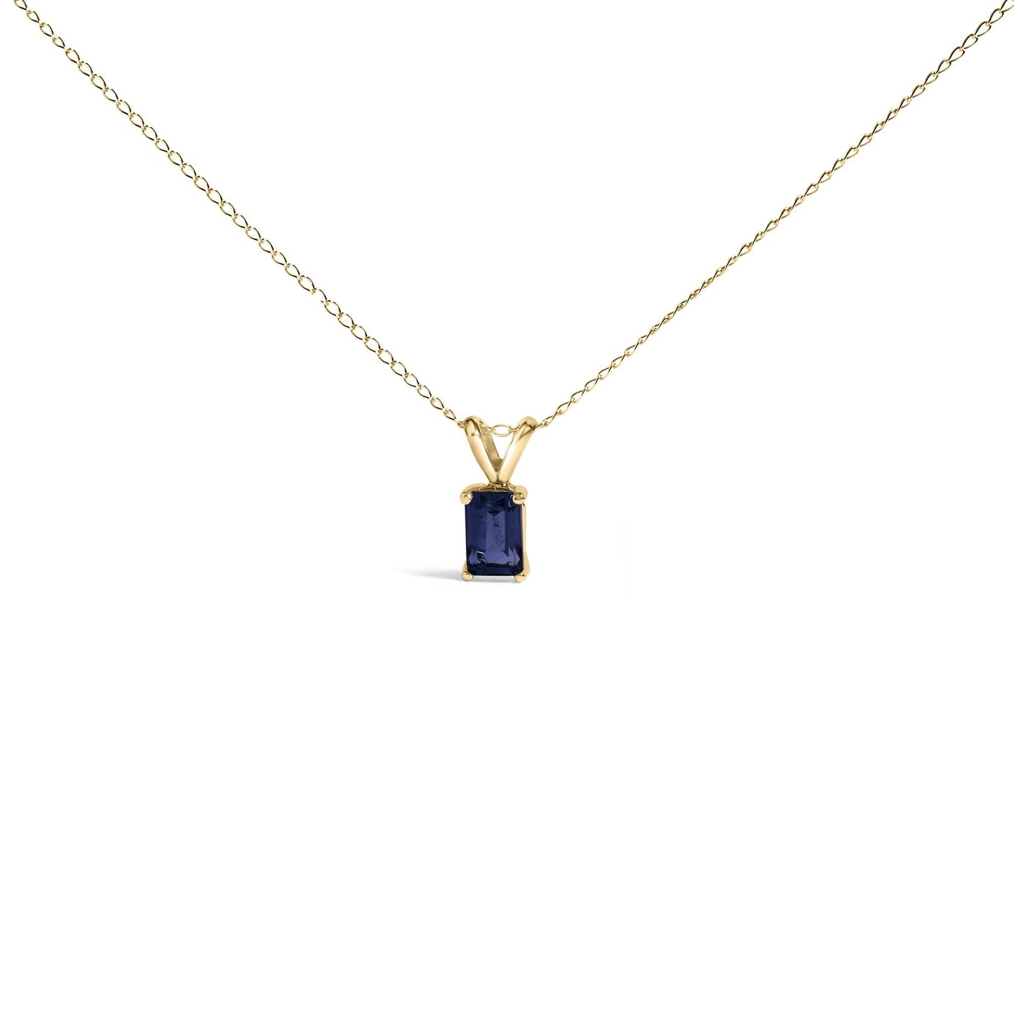 14K Gold 6x4MM Emerald Cut Gemstone Solitaire Pendant Necklace-0