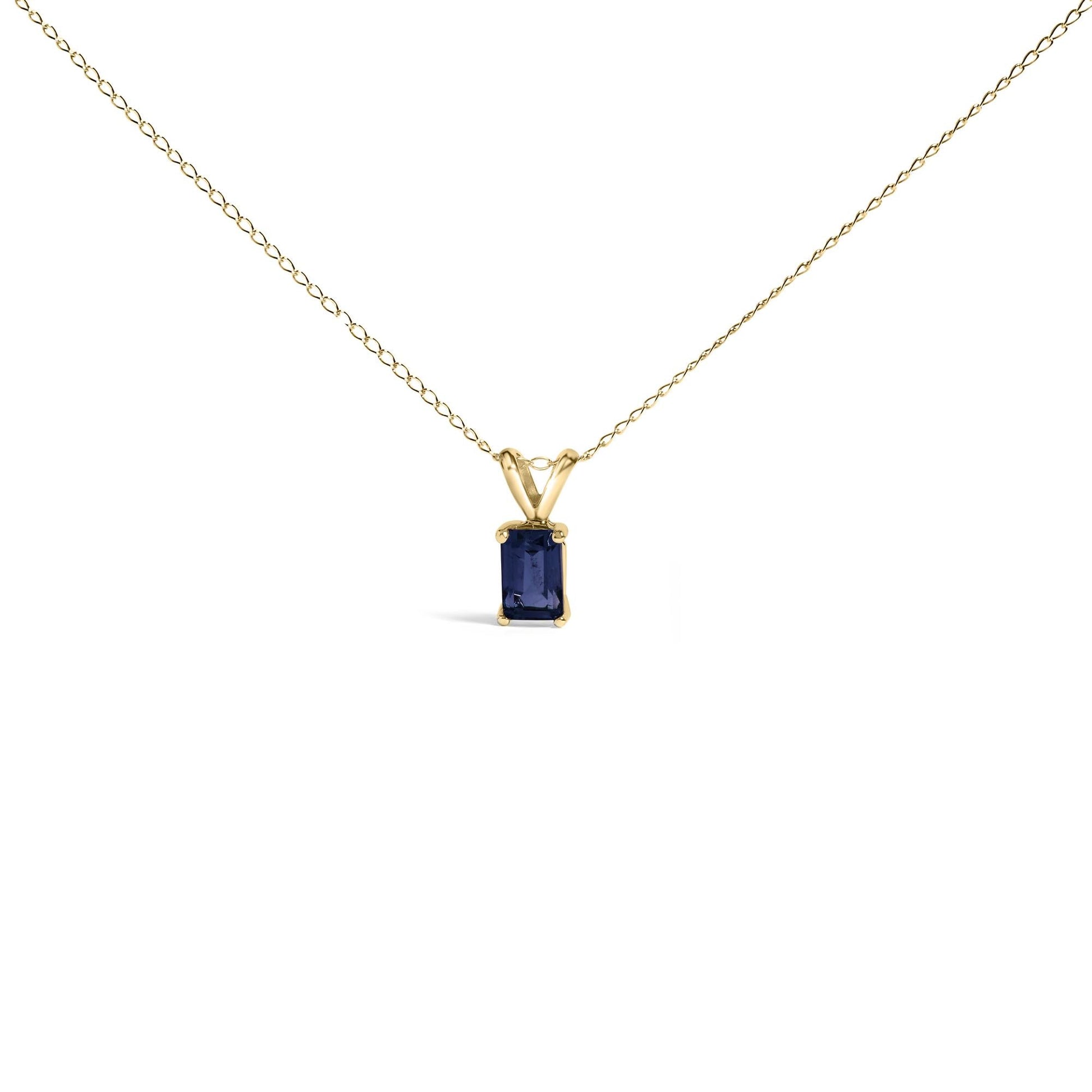 14K Gold 6x4MM Emerald Cut Gemstone Solitaire Pendant Necklace-0