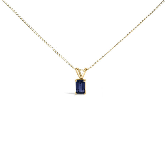 14K Gold 6x4MM Emerald Cut Gemstone Solitaire Pendant Necklace-0