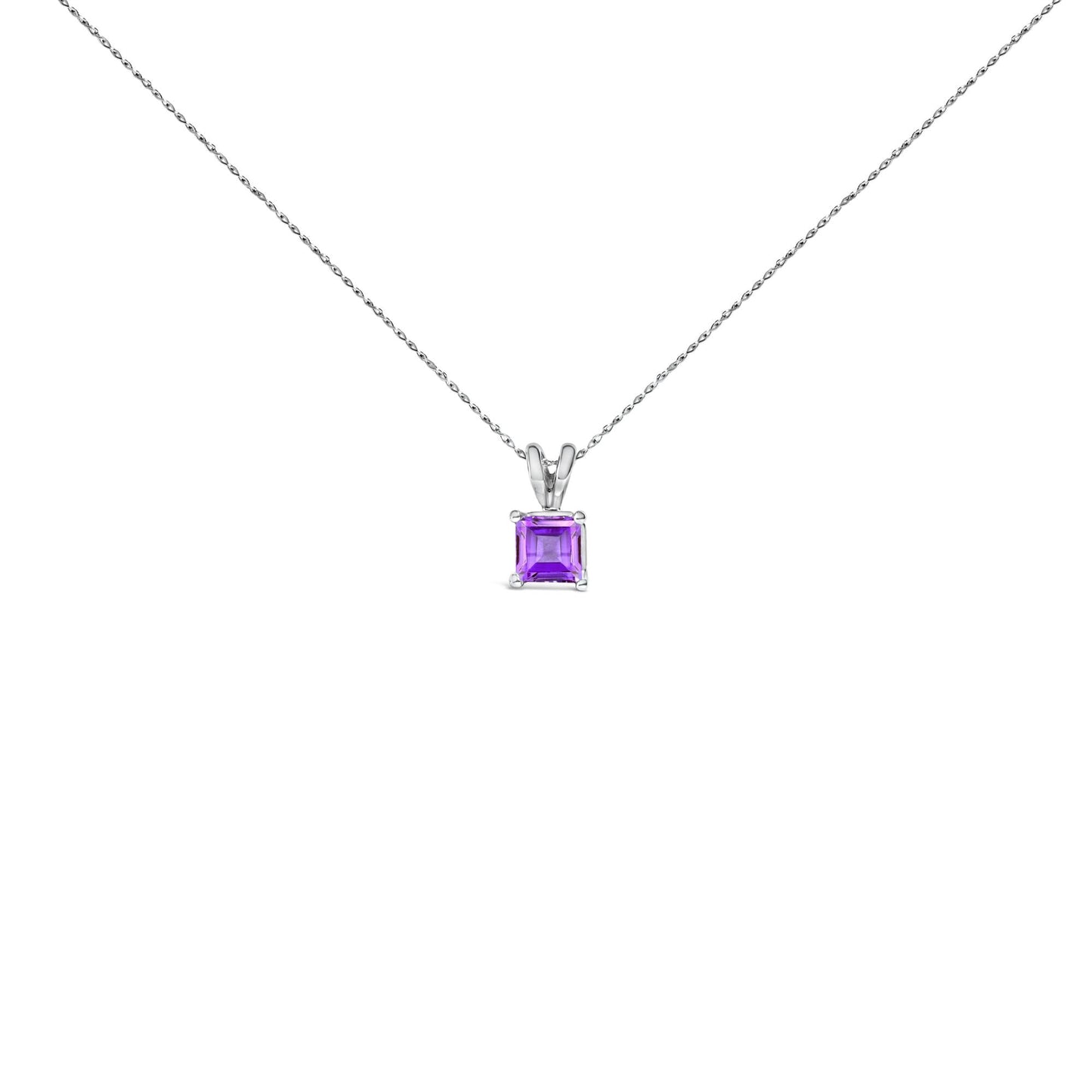 14K Gold 5x5 MM Square Shaped Gemstone Solitaire Pendant Necklace-7