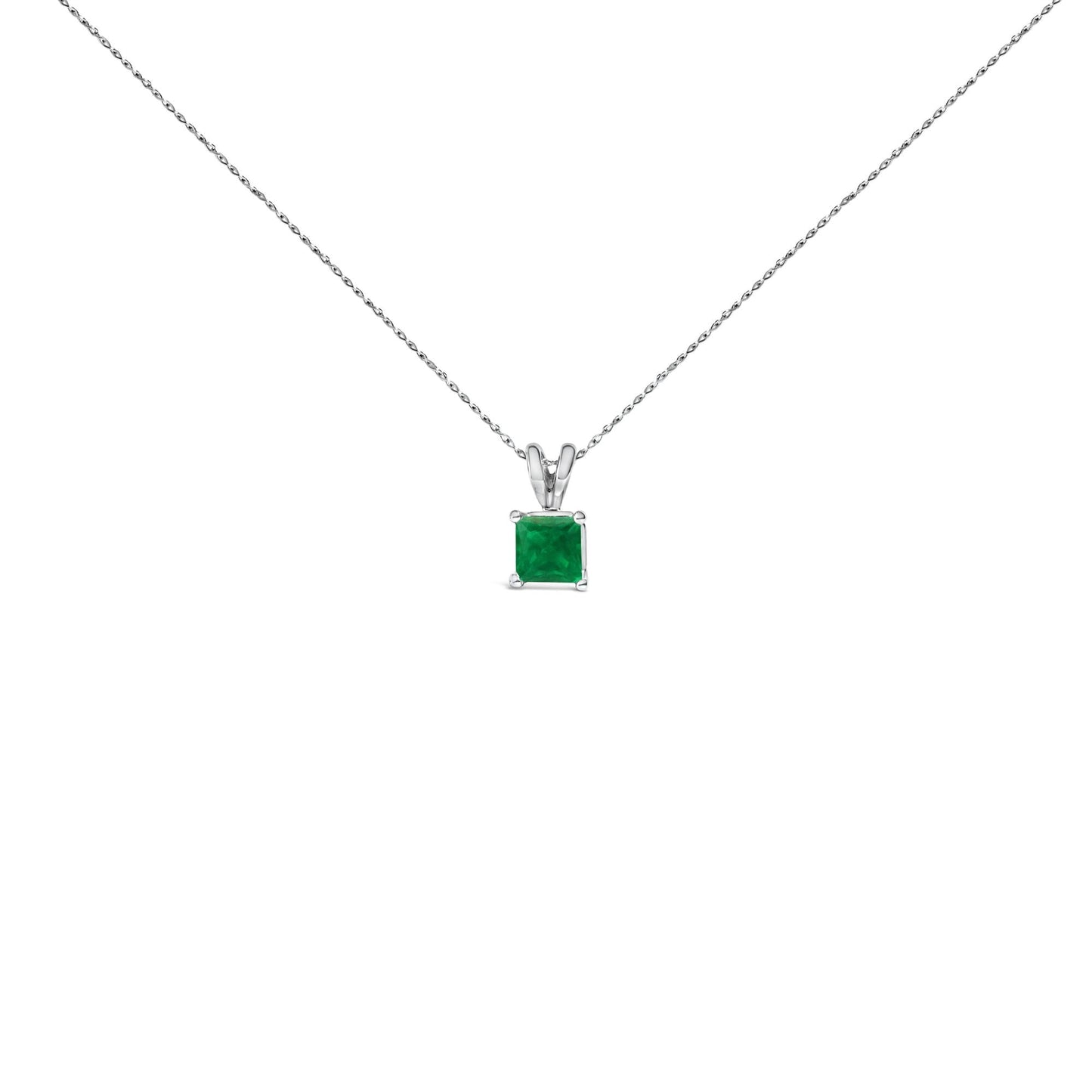 14K Gold 5x5 MM Square Shaped Gemstone Solitaire Pendant Necklace-6