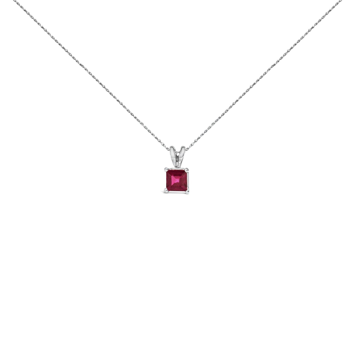 14K Gold 5x5 MM Square Shaped Gemstone Solitaire Pendant Necklace-9