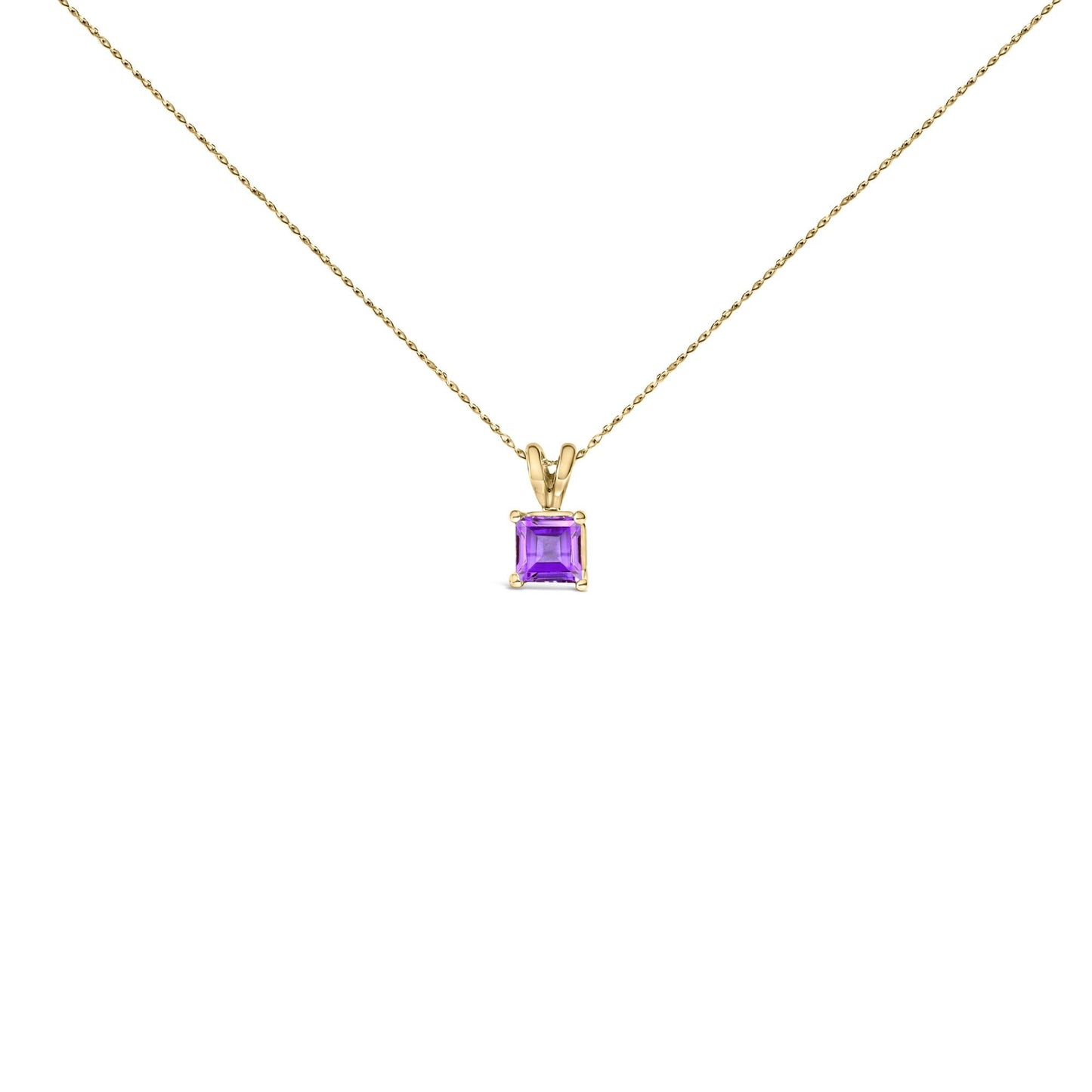 14K Gold 5x5 MM Square Shaped Gemstone Solitaire Pendant Necklace-4