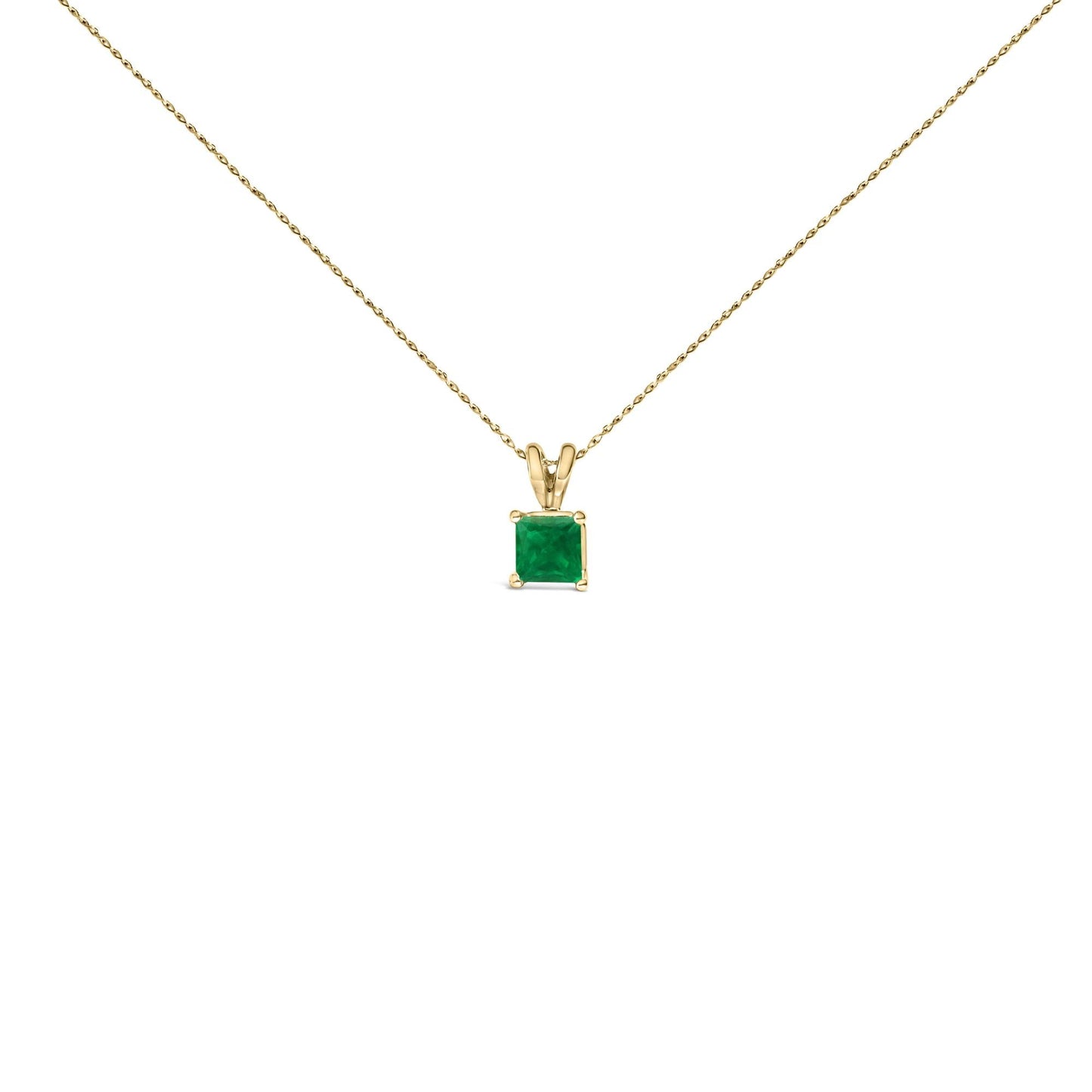 14K Gold 5x5 MM Square Shaped Gemstone Solitaire Pendant Necklace-3