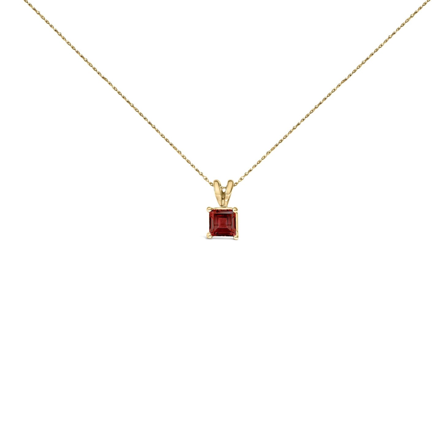 14K Gold 5x5 MM Square Shaped Gemstone Solitaire Pendant Necklace-2