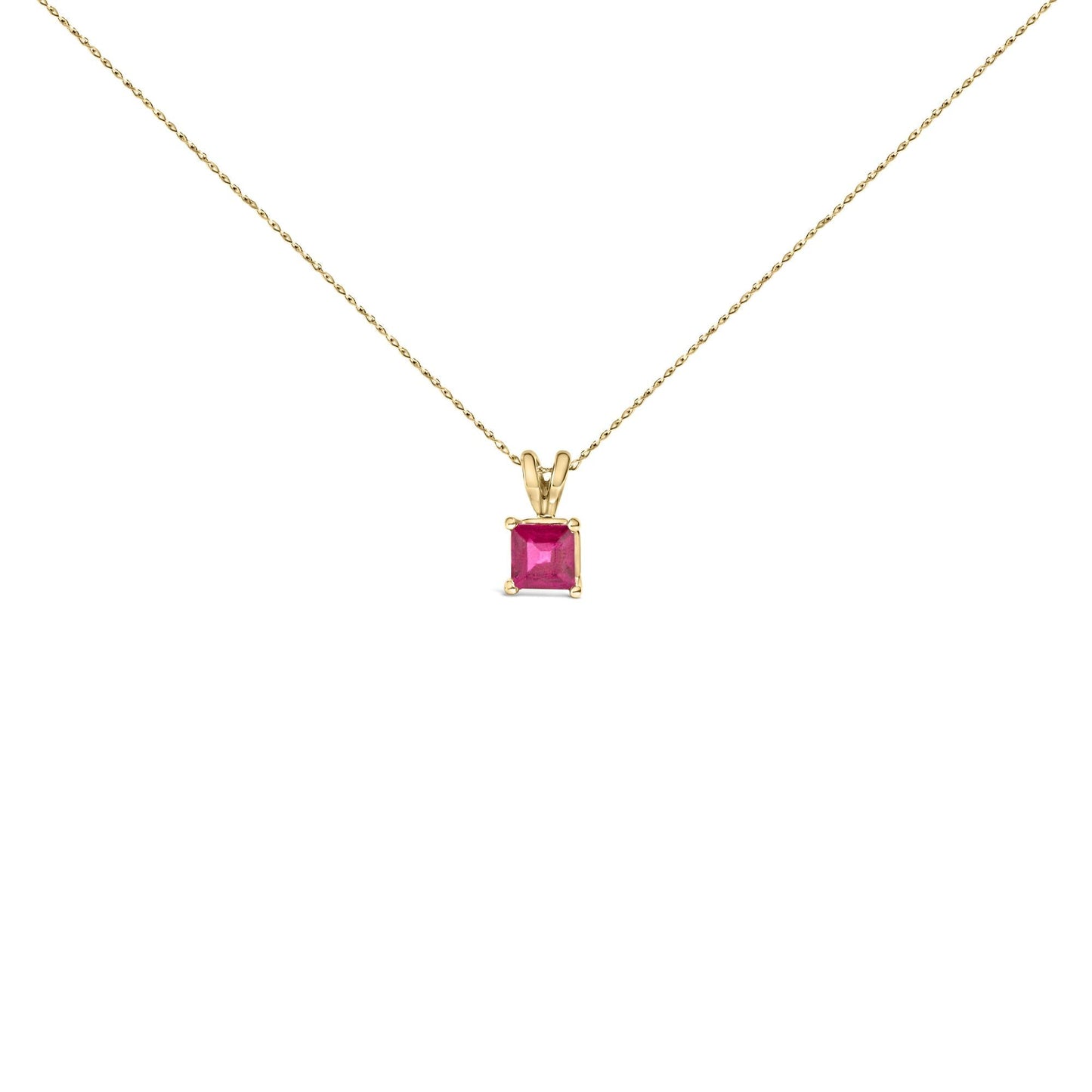 14K Gold 5x5 MM Square Shaped Gemstone Solitaire Pendant Necklace-1