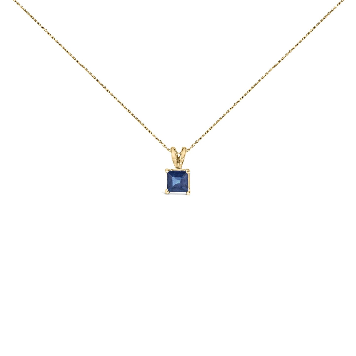 14K Gold 5x5 MM Square Shaped Gemstone Solitaire Pendant Necklace-0